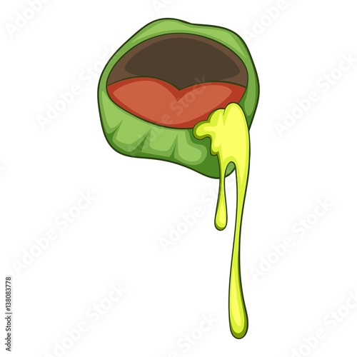 Zombie mouth with mucus icon, cartoon style