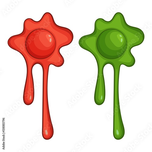 Red and green slime spot icon, cartoon style
