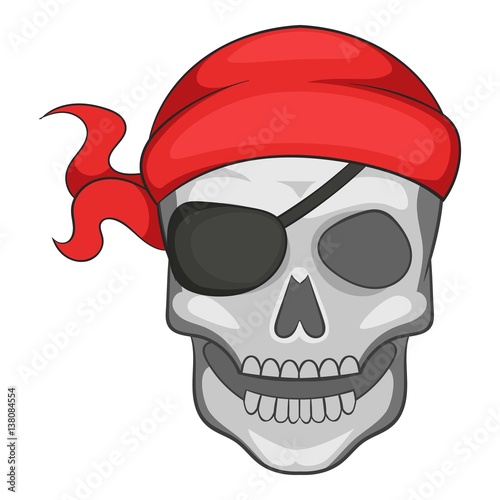 Pirate skull in bandane icon, cartoon style