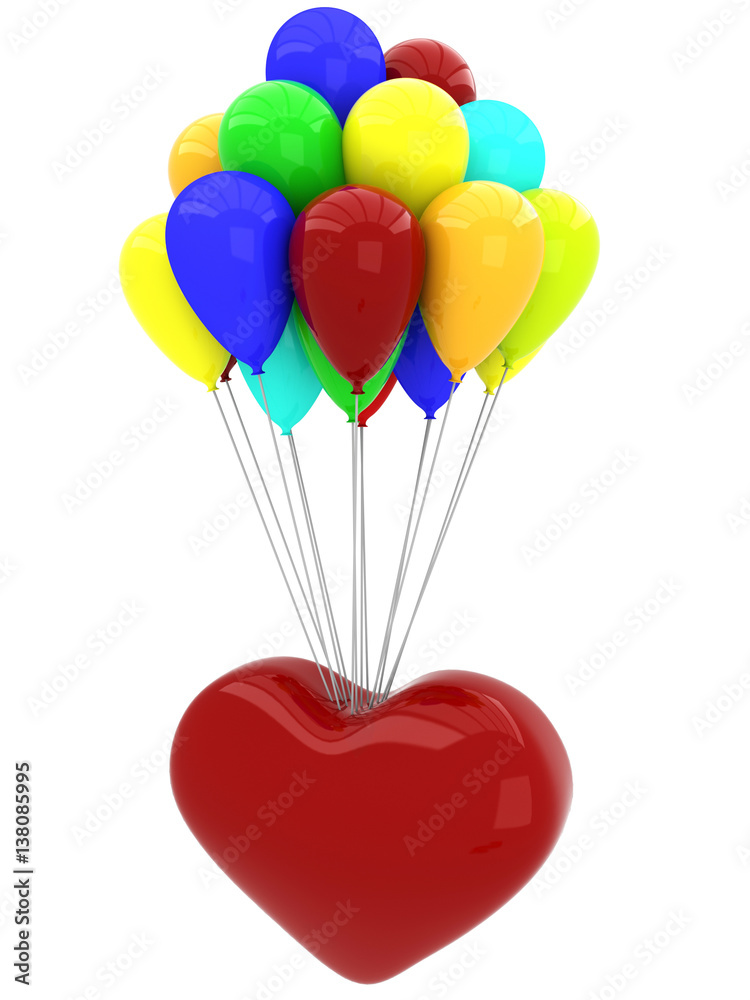 3D Heart  with balloons on a white background
