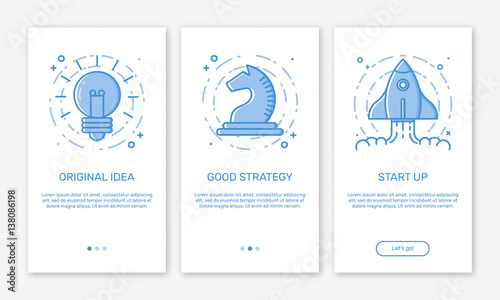 Vector Illustration of onboarding app screens concept business start up application for mobile apps in line style.