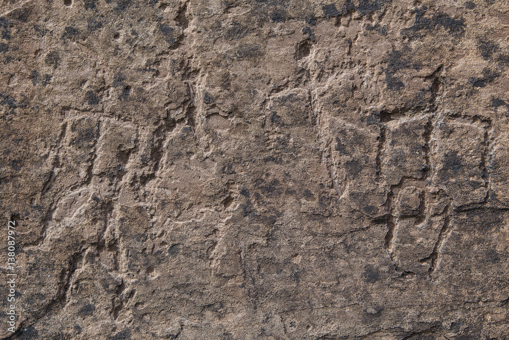 Ancient petroglyphs carved in stone. Valley of the Kings in Khakassia. Russia.