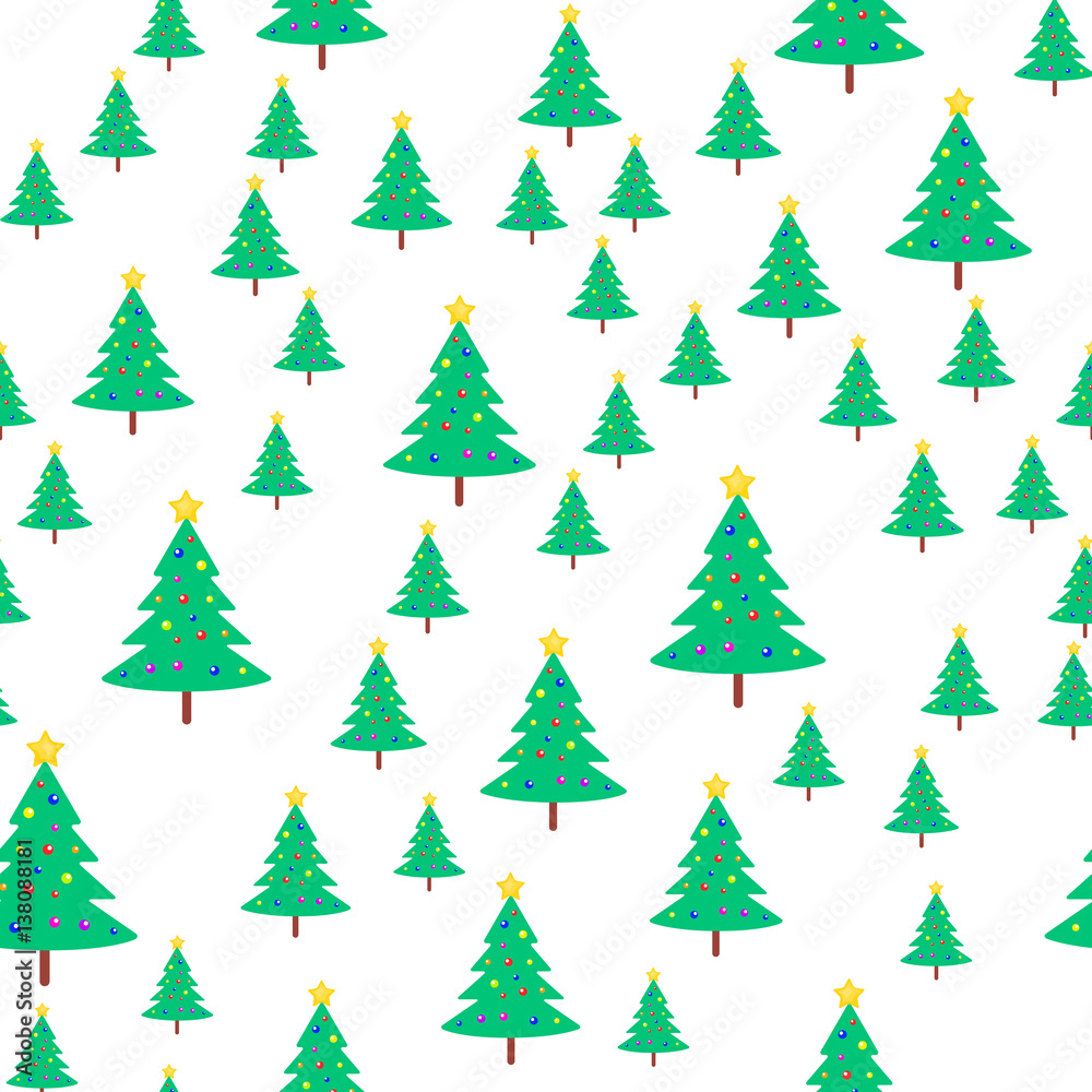 Christmas Tree with Ball and Star Seamless Pattern