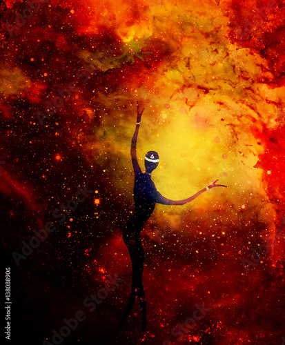 Spiritual beings in the universe. Painting and graphic effect.