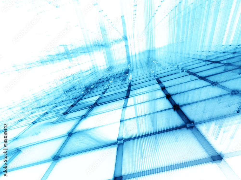 Obraz premium Abstract background element. Fractal graphics series. Three-dimensional composition of repeating grids. Information technology concept. Blue toned image over white.