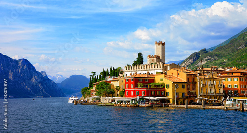 Beautiful scenic Lago di Garda - view of Malcesine village. Italy photo