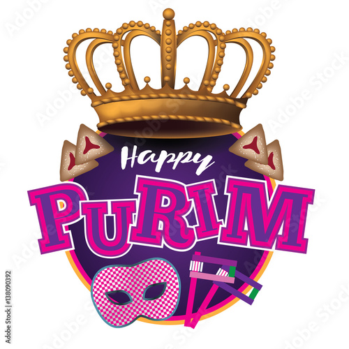 Purim poster icon design. For your holiday celebration at a bar, restaurant, nightclub or other venue. EPS 10 vector.  photo