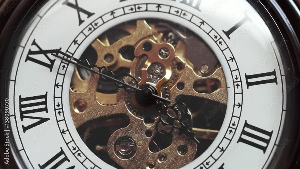 Macro video of an old pocket watch movement 