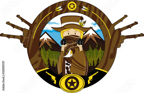 Cute Cartoon Wild West Cowboy Gunslinger