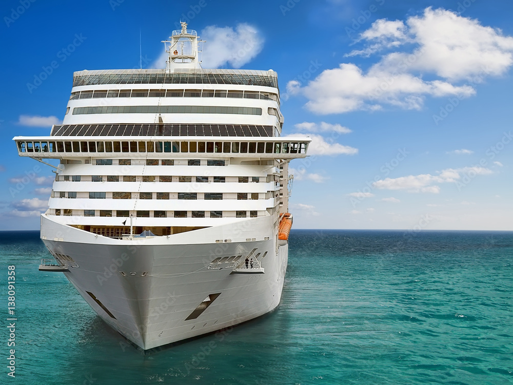 Naklejka premium Luxury Cruise Ship Sailing to Port