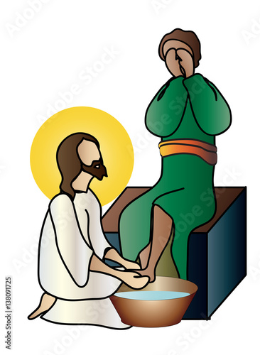 Washing of feet - Jesus Christ washing the feet of the apostles. Abstract artistic modern religious christian illustration
