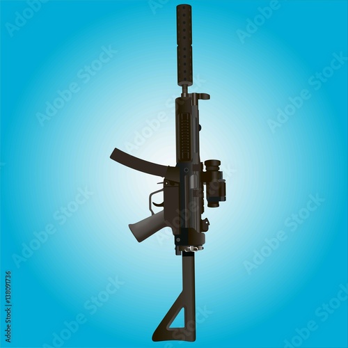 Military rifle on a blue background photo