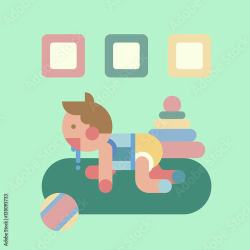 Cute baby playing geometry flat illustration