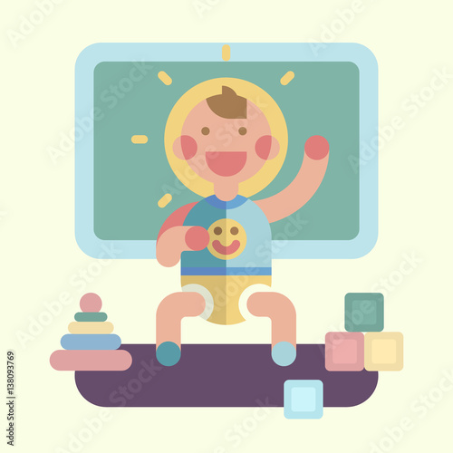 Cute baby playing. Geometry flat illustration