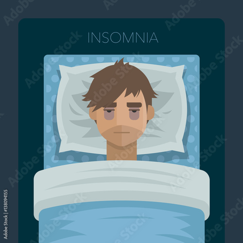 Young man with sleep problem insomnia.