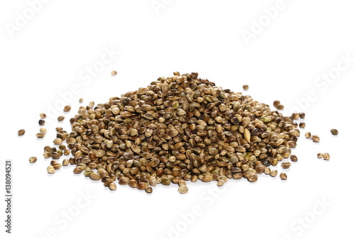 pile hemp seeds isolated on white background