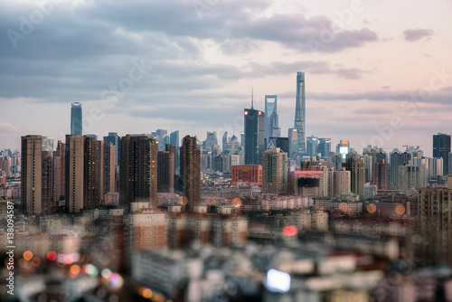 Photography shanghai skyline in sunset, landscape of city.