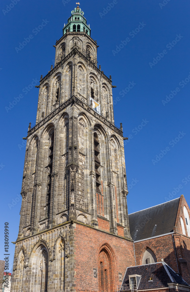 Martini church tower in the historical center of Groningen