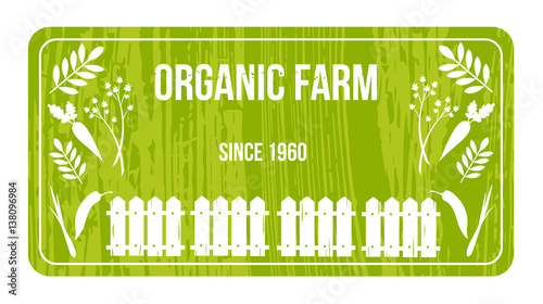 Farming logo, organic food in a rustic style, the cultivation of vegetables. The green background.