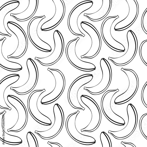 Seamless pattern of cartoon bananas. Drawn fruit on a white background. Eco texture for color books.