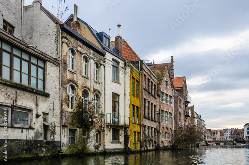 Colorful houses on the riverside in Ghent, Belgium