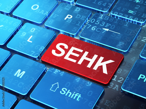 Stock market indexes concept: SEHK on computer keyboard background photo