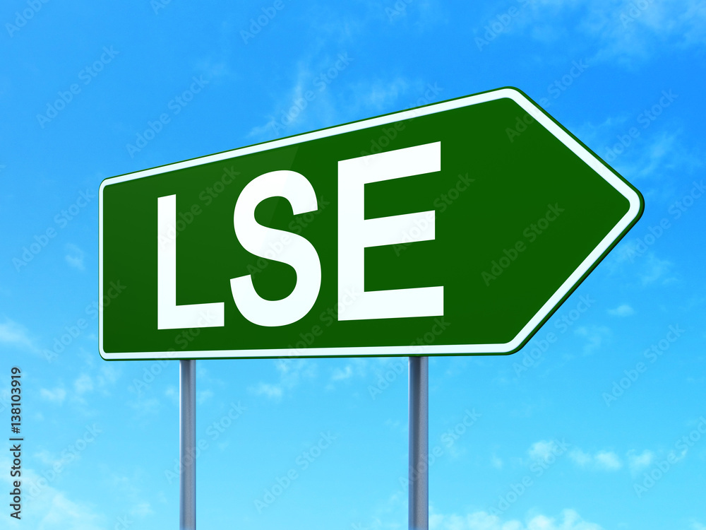 Stock market indexes concept: LSE on road sign background Stock market indexes concept: LSE on road sign background