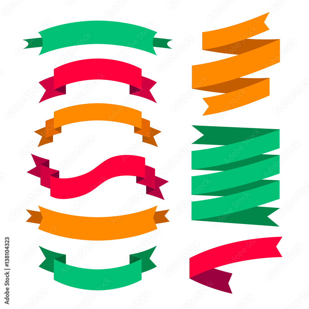 Vector set of ribbons in flat style.