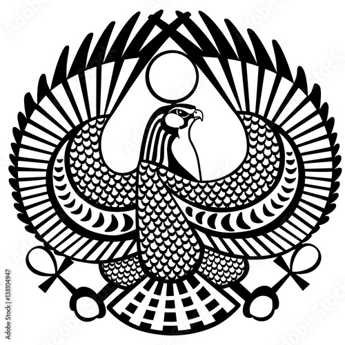 falcon ancient Egyptian symbol of god Horus .Black and white vector tattoo