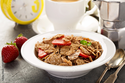 Multigrain healthy cereals with fresh strawberry
