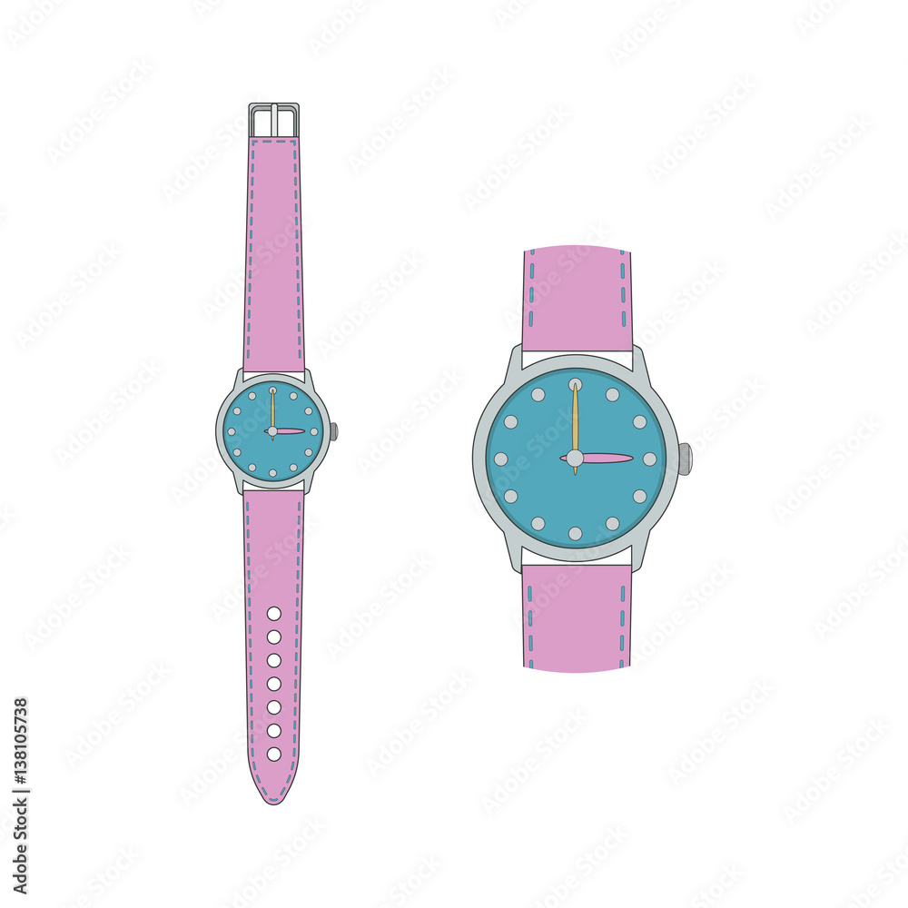 Для ИнтернетаWrist watch with strap and hands. An enlarged fragment of a wristwatch. Vector illustration. Для ИнтернетаWrist watch with strap and hands. An enlarged fragment of a wristwatch. Vector illustration.