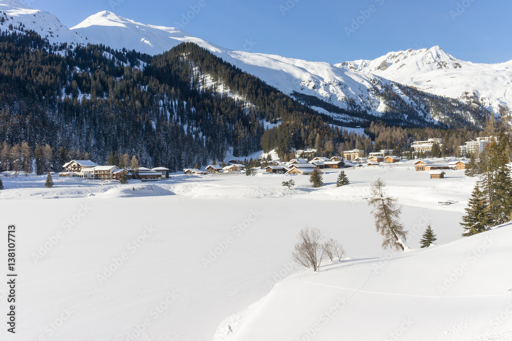 Davoser see, Lake Davos, Davos during winter, Switzerland, EU