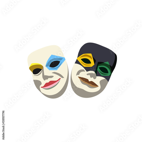 Carnival mask icon concept. Vienece Masquerade symbol. Freehand cartoon style. Mardi Gras parade celebration colorful emblem. Theater logo template. Holiday vector decorative element banner background