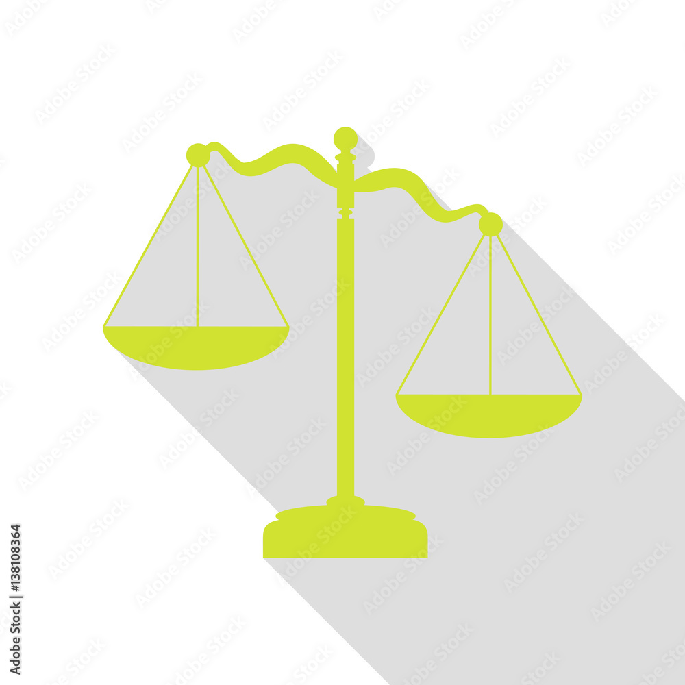Scales of Justice sign. Pear icon with flat style shadow path. Scales of Justice sign. Pear icon with flat style shadow path.