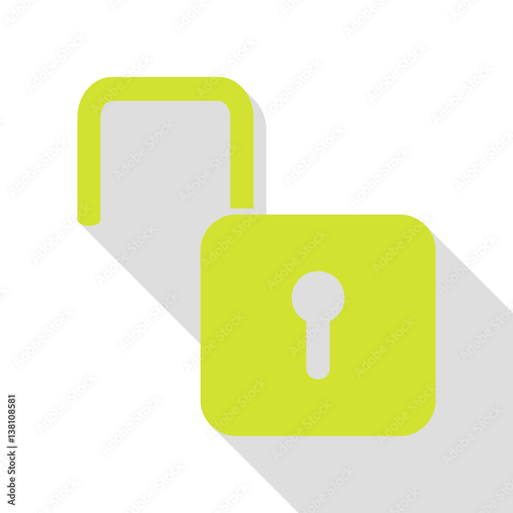 Unlock sign illustration. Pear icon with flat style shadow path.