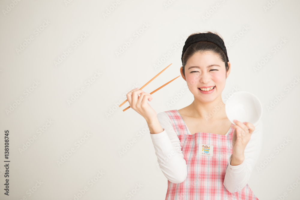 ごはん・女性白バック ごはん・女性白バック