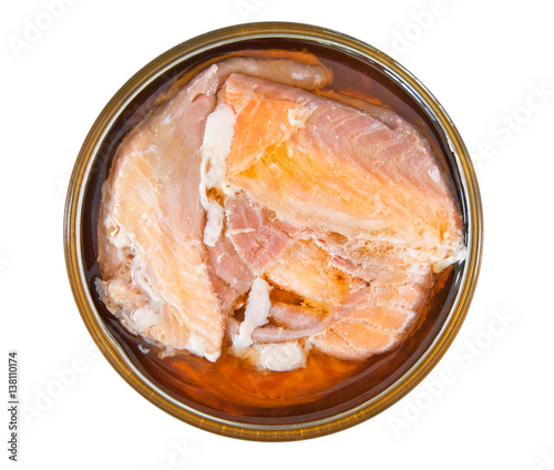 Salmon in a tin isolated on a white background