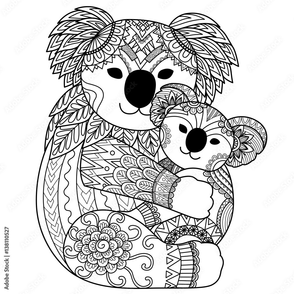 Fototapeta premium Cute Koalas cuddling for T-Shirt design,coloring book page and other design element