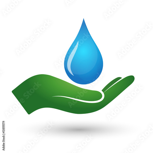 A drop of water and hand