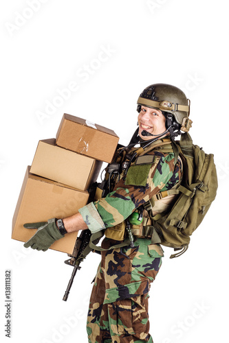 Soldier Holding Shipping Box © kaninstudio