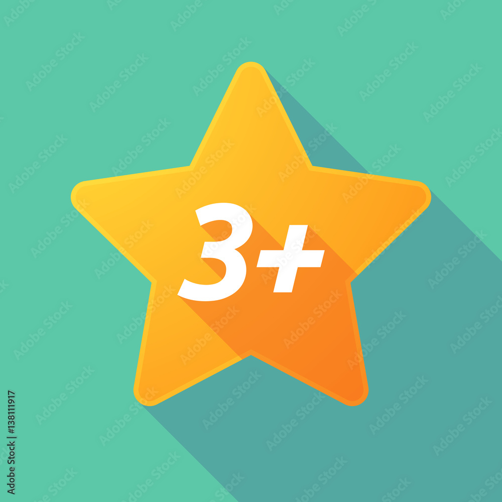 Long shadow star with the text 3+ Long shadow star with the text 3+