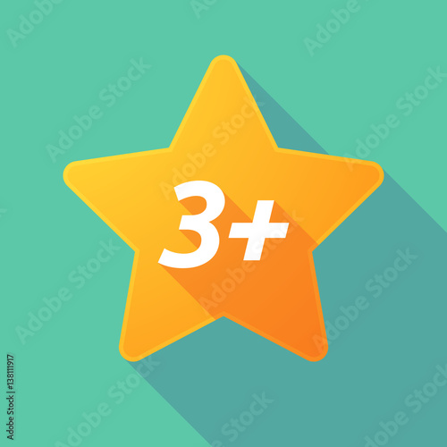 Long shadow star with    the text 3+