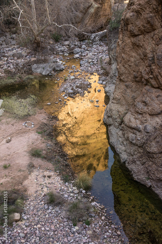 Fototapeta Naklejka Na Ścianę i Meble -  Mountain reflected in creek at The Apache Trail, Arizona, USA