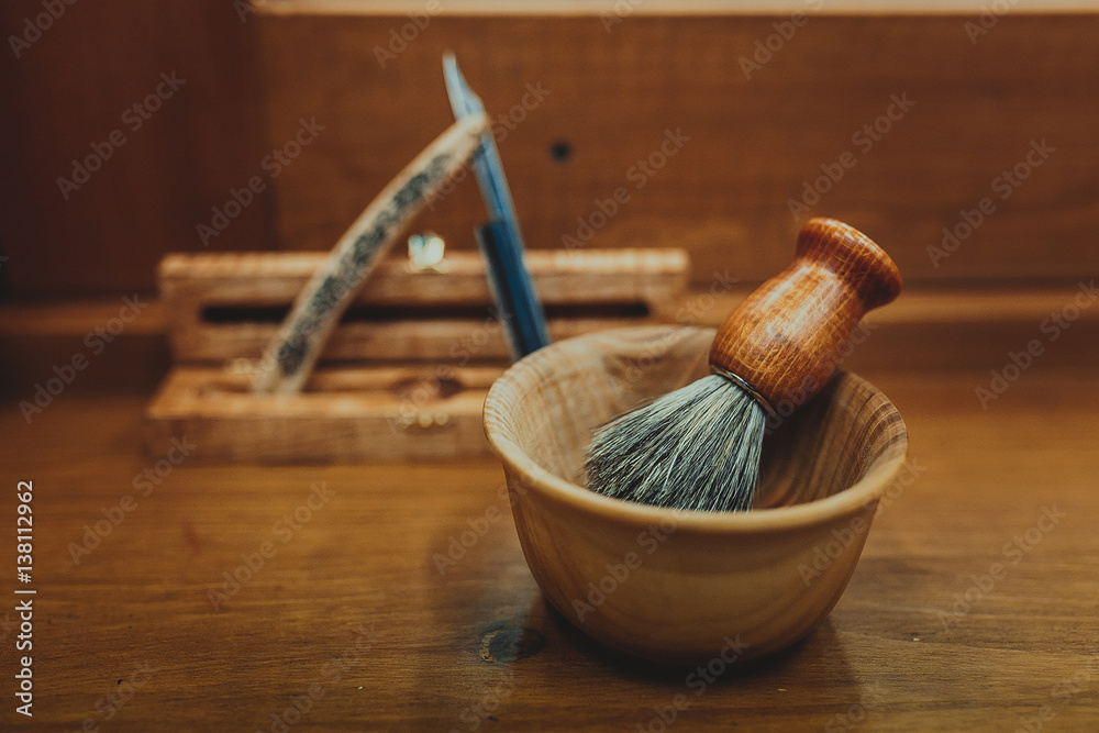 Shaving accessories on a luxury Shaving accessories on a luxury