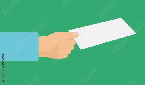 Flat Hand with a flyer template, promotion advertisement banner. vector illustration