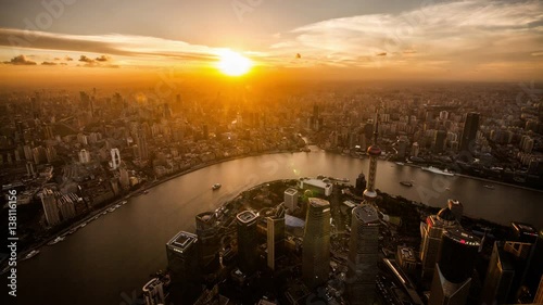 Timelapse and bird's view of landmark in Puxi and Pudong CBD,Shanghai, China
 photo