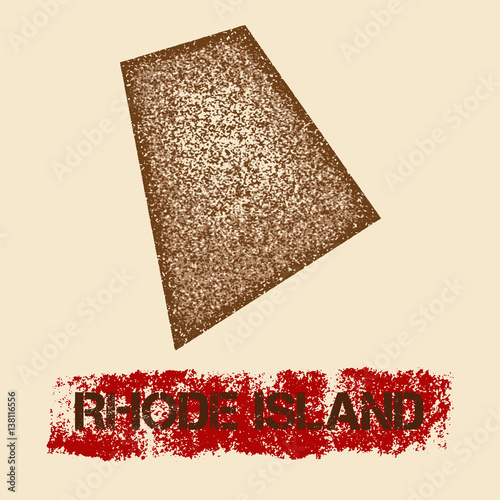 Rhode Island distressed map. Grunge patriotic poster with textured state ink stamp and roller paint mark, vector illustration.