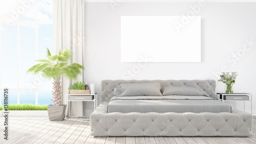 Modern interior with empty frame . 3D rendering
