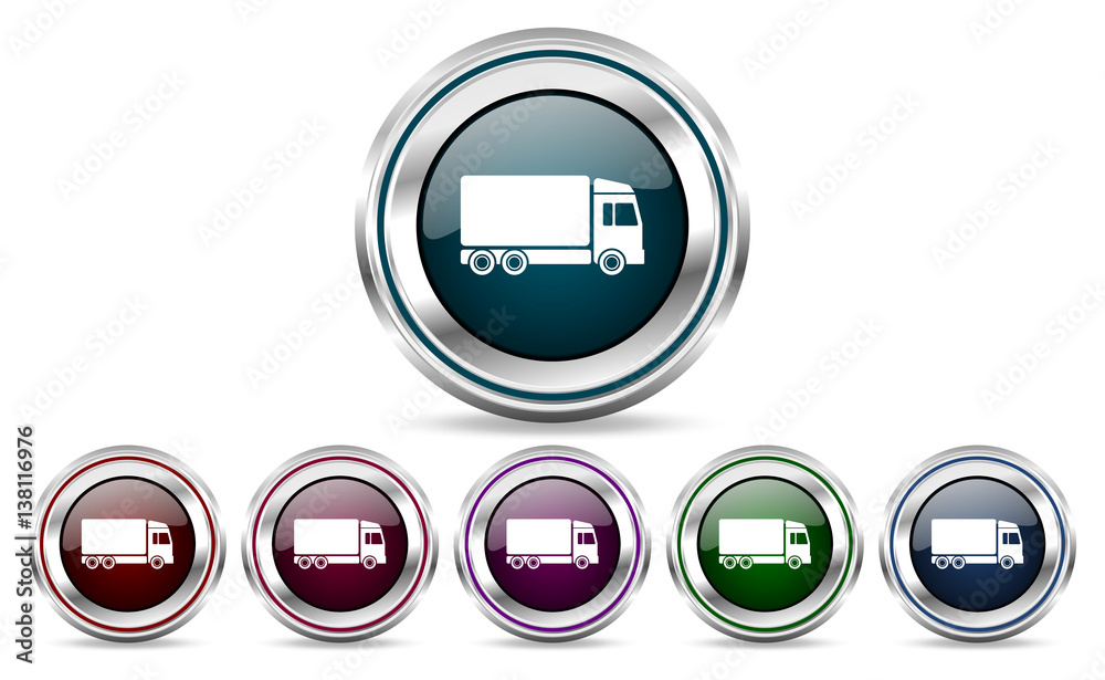 Delivery silver metallic web set of vector icons isolated on white background in eps 10. Delivery silver metallic web set of vector icons isolated on white background in eps 10.