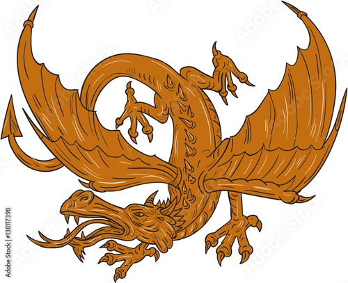 Agressive Dragon Crouching Drawing